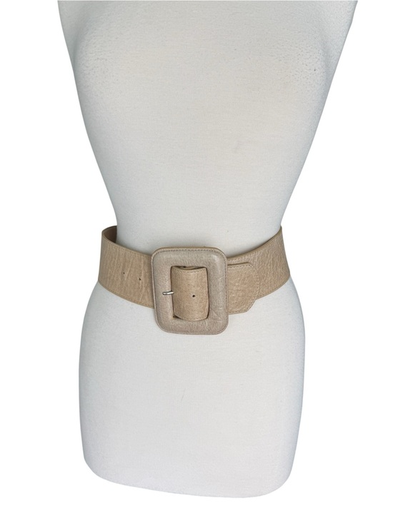 Vintage LEATHEROCK Wide Beige Textured Waist with Covered Buckle Leather Belt main image 5